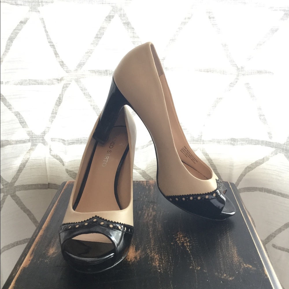 Franco Sarto nude and black heels